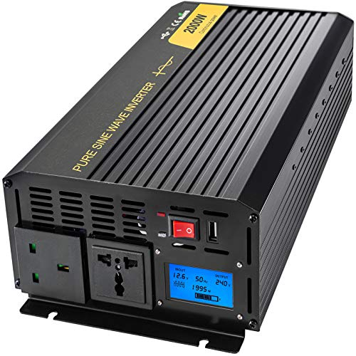 VEVOR Convertisseur Pur Sinus, DC 12V à AC 240V Convertisseur de Tension, 2000W LCD et Télécommande Onduleur à Onde Sinusoïdale Pure, Protection de Sécurité Complète Transformateur Appareil Électrique