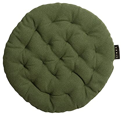 LINUM Pepper Sitzkissen Rund 37 cm aus 100% Baumwolle, Premium Stuhlkissen Rund für Küche, Esszimmer und Outdoor, Komfortables Sitzkissen Stuhl & Sitzpolster, waschbar, Dunkelolivgrün