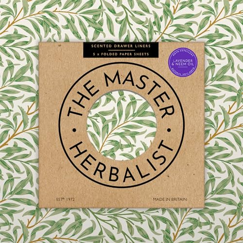 The Master Herbalist Lavendel & NIEMÖL duftende Schubladeneinlagen in einem von William Morris inspirierten Design | Packung mit 5 Blättern | Natürliches Anti-MOTTEN-Mittel | (GEFALTET)