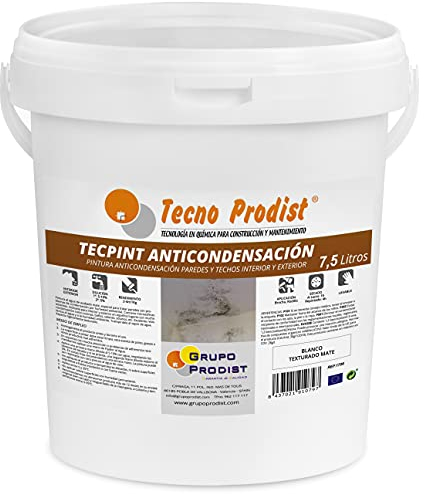 Tecno Prodist TECPINT ANTICONDENSACIÓN Vernice anticondensa by (7,5 Litri) - Idropittura traspirante per interni ed esterni - idropittura per Pareti e soffitti - Ottima copertura (BIANCO)