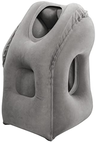 Hama Reisekissen ergonomisch (Aufblasbares Kissen für Reisen, Reise-Kissen mit Aussparrungen für Arme) grau