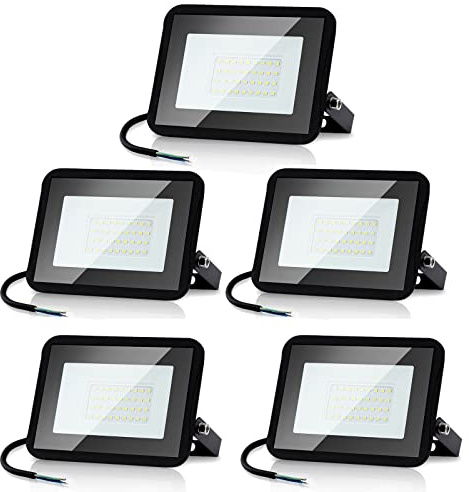 Randaco Proyector LED Exterior, 100W 8500LM 3000K Blanco Cálido Super Brillante, Impermeable IP66 Resistente al agua Foco LED para Porches Garaje Patio Estadio, Paquete de 5 (Sin Enchufe)