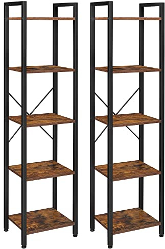 VASAGLE Regal, 2er Set, Bücherregal, Standregal, Aufbewahrungsregal mit 5 Ebenen, Industrie-Design, für Wohnzimmer, Büro, Arbeitszimmer und Flur, vintagebraun-schwarz LSS029B01