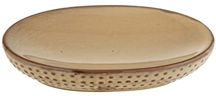 WENKO Porte-savon Bellante, coupelle à savon pour savons à la pièce au design extravagant, en céramique haute qualité à la surface émaillée avec de petits points, 13,4 x 2,5 x 9,5 cm, sable