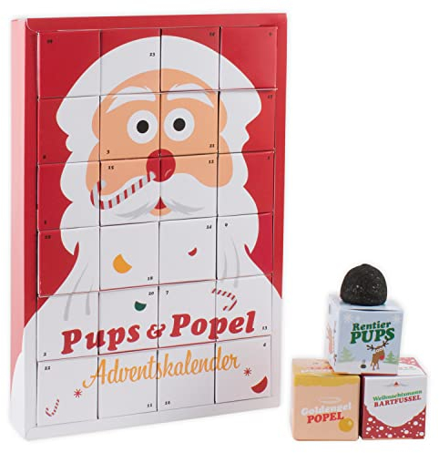 Pups & Popel Spaß-Adventskalender mit witzigen, weihnachtlichen Süßigkeiten wie Rentierpupse | von Liebeskummerpillen