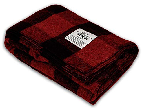 Lodge Twin Blanket - 80% Recycled Wool - Buffalo Plaid - Warm Throw Blanket - Thick - Washable - 65W x 90L - Red and Black Plaid