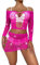 Sniff Rose Women's Mesh Cut-Out Rhinestone Studded Fishnet Bardot Lingerie Set Tube Top with Skirt Sparkly Hollow-Out Club Wear Party Dress Bodysuits Costume Set (Hot Pink)