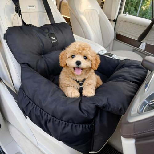 JACKO & CO - Premium-Hundeautositz und -Bett für kleine und mittelgroße Hunde bis zu 18 kg/weiches, wolkenähnliches, tragbares Haustier-Reisebett für Rücksitz, maschinenwaschbar und wasserabweisend