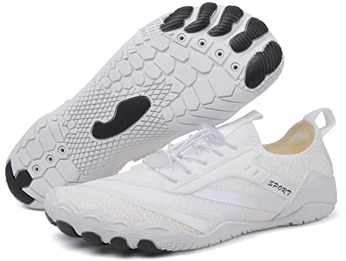AONETIGER Badeschuhe Herren Wasserschuhe Damen Strandschuhe Sommer Atmungsaktiv Barfußschuhe rutschfeste Schwimmschuhe Surfschuhe Aquaschuhe Fitnessschuhe(S Weiß,43EU)