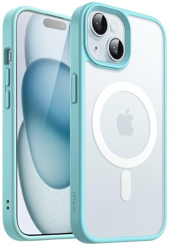 JETech Matte Magnetische Hülle für iPhone 15, Hellblau | Kompatibel mit MagSafe, Matte Transluzent Rückseite, Dünn Stoßschutz