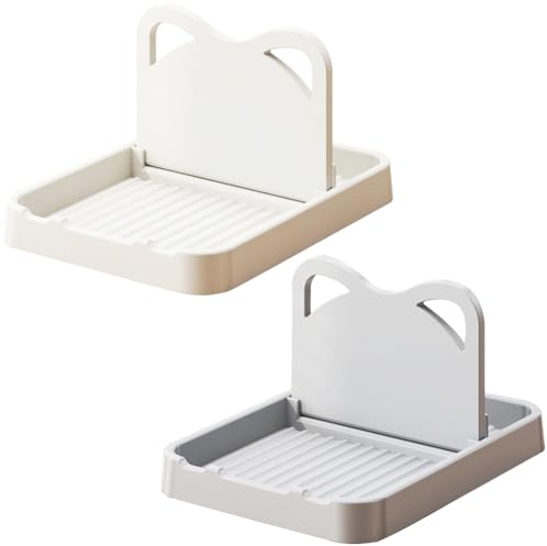 H&W 2 soportes para cucharas con soporte para tapa, soporte plegable para cucharas (beige + gris)
