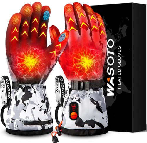 Heated Gloves for Men Women with 7.4V 22.2WH Rechargeable Battery Waterproof Heated Ski Gloves for Motorcycle Working Hunting Hiking Camping Walking Arthritis Raynaud(L White)