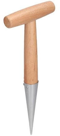 Hand Dibber Garden Tool, Seed Planter Tool, Hand Held Bulb Planter Seed Dispenser Hole Digger with Wooden Handle for Sowing, Ripping, Transplant, Quick Weeding