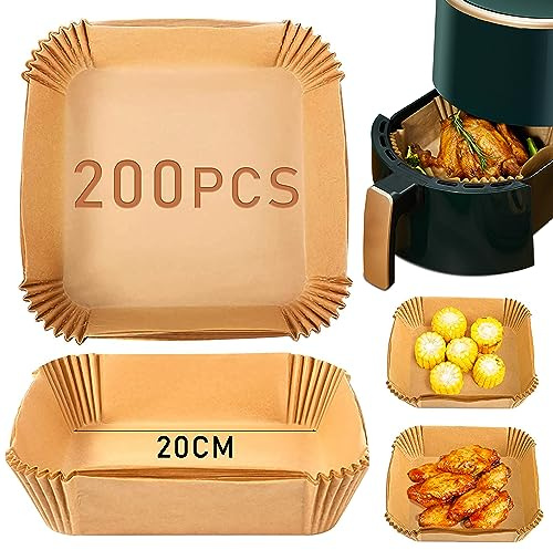 Luftfritösugn papper, 200 st engångspapper för luftfritös, non-stick luftfritöspapper, bakpapper för luftfritös 7,9 (200PCS-20cm)