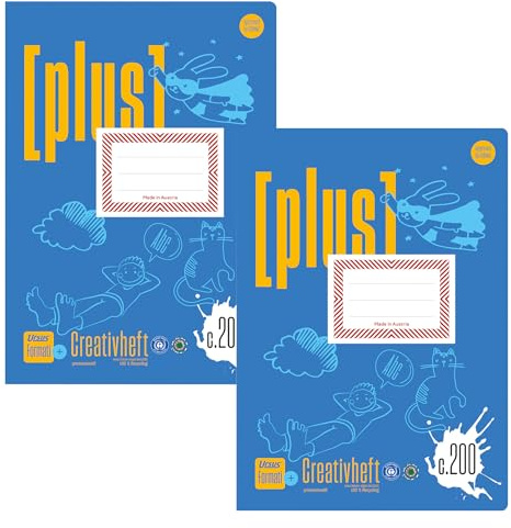 Formati Creativheft C.200 A4, 2 Hefte à 20 Blatt, 10 mm liniert | 100 % Recyclingpapier, ausgezeichnet mit blauem Engel und österreichischem Umweltzeichen, abgerundete Ecken