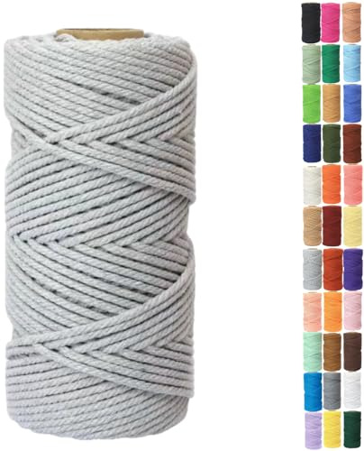 Binwat Makramee-Schnur, 5 mm x 100 m, dicke natürliche Baumwollkordel, zum Basteln, Garn, gedrehte Spule, Baumwollseil zum Aufhängen, Pflanzenaufhänger, Stricken, dekorative Projekte (weißgrau)