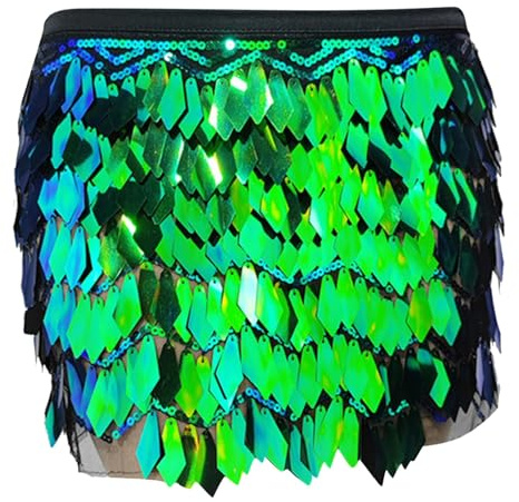 Damen Rave Rock Fransen Pailletten Quaste Bauchtanz Kostüm Mini Hüftschal Outfit für Frauen und Mädchen