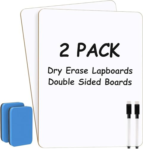 2Pcs Whiteboard Klein 21cm x 30cm Weiße Tafel A4 Trocken Abwischbar Mini Whiteboards, Doppelseitige Weiße Tafel mit 2 Stiften und 2 Radiergummis, Tragbar Whiteboard für Schule Büro Homeoffice