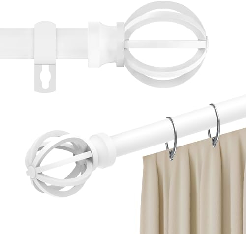 Bastone per Tende per Finestre, Bastoni per Tende da 16 mm con Estremità Cava e Supporti per Soggiorno, Camera da Letto (Bianco 67-227 cm)