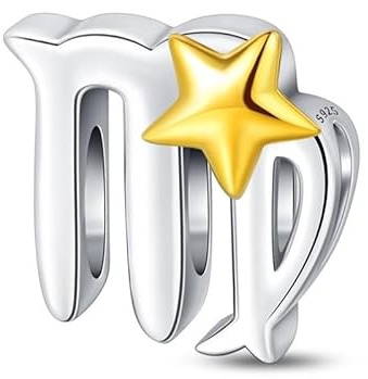 LIGHTDOG Donna Charms D'argento 925 per Braccialis 12 Charms Dello Zodiaco Adatto per Bracciali Europei E Bracciali Collane Compatibile Charm Placcati Oro per Compleanno