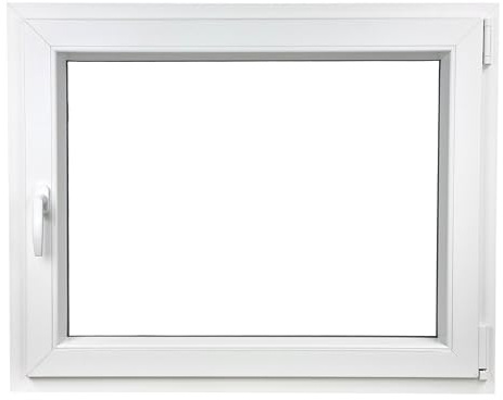 ALUCON Kellerfenster 800x600 mm – Fenster 80x60 cm – Kunststofffenster Innen Weiß/Außen Weiß – Flügelfenster DIN Rechts