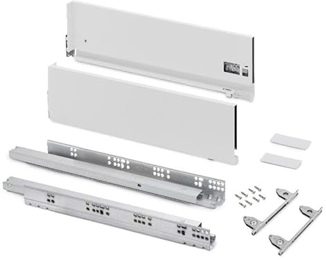 Emuca - Kit cajón para cocina o baño con regulación 3D, altura 178mm, profundidad 500mm, 60 Kg, cierre suave, tableros no incluidos, Acero, Blanco