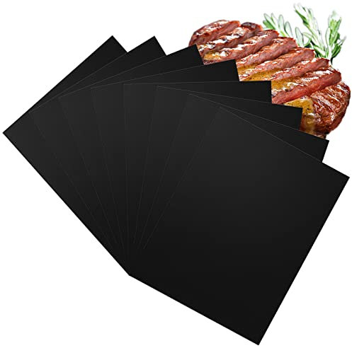 Relota 8 PCS BBQ Griglia Tappetini, Tappetini da Barbecue Tappetino Barbecue 40x33CM Resistente al Calore Antiaderente, Tappetini Barbecue per Griglia a Gas Carbone Forno