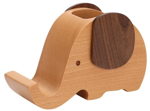 OSALADI Wooden Mobile Phone Holder Makeup Brush Case with Phone Stand Elephant Holder Desktop Mobile Pen Organizer Stand Cell with Pen