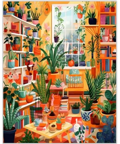 vooiceofco Peinture Numero Adulte,Peinture Numero Enfant,DIY Peinture Acrylique pour Adultes débutants Facile sur Toile 40x50cm sans Cadre-Salon végétal
