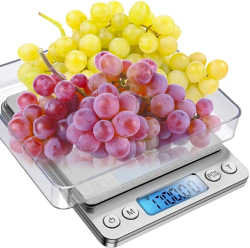 24210 - Báscula de cocina (máx. 2 kg, función de apagado automático, función de tara, 0,1 g, con pantalla LCD, 2 cuencos, acero inoxidable)