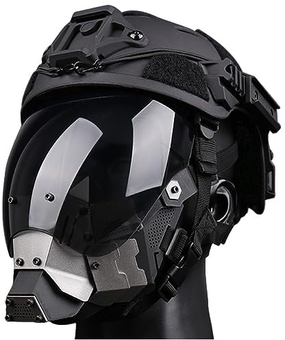 Fotrsta Taktischer Helm Mit Visier, Taktischer Schnellhelm Mit Cyberpunk Stil Maske Abnehmbar Vollgesichtslinse Anti-Beschlag Für Paintball CS Cosplay Halloween