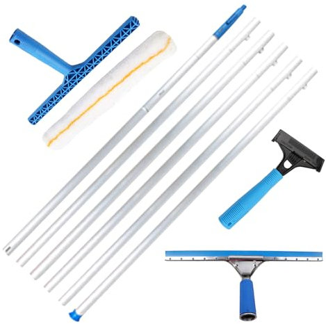 Limpiacristales Extensible Profesional,Kit de Limpieza de Cristal,Una Limpieza sin Rayas,para Limpia Ventanas Altas y Paredes Techos Ducha y Automóvil (5m)