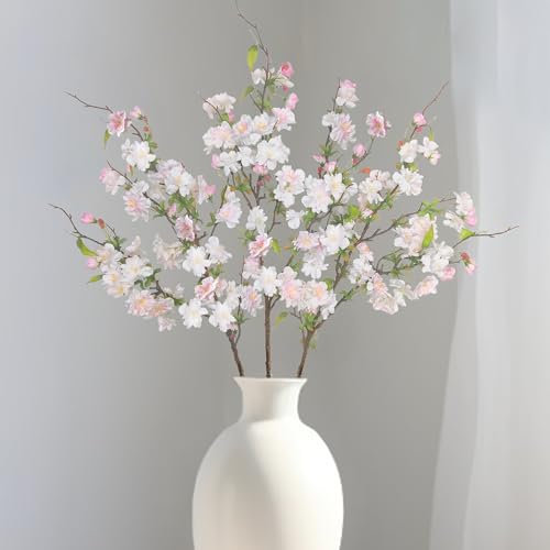 ROLLWAY 3PCS Kirschblüten Deko Kunstblumen Frühling 80cm Kirschblütenzweig Deko, Künstliche Blumen Rosa Künstlich Zweige Sakura Kirschzweige Magnolienzweig Frühlingsblumen Kunstzweige Osterstrauch