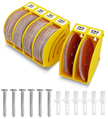 gostle 150mm Schleifscheiben Aufbewahrungsbox – Set aus 6 Boxen, Gelb, Platzsparend, Stapelbar, mit Körnungs-Kategorisierung für Werkstatt und Exzenterschleifer Zubehör