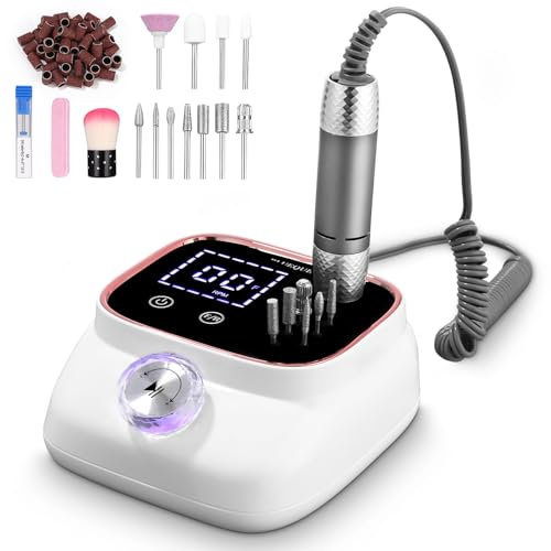 Zawaer Ponceuse pour Ongles 45,000RPM, Professionnelle Lime A Ongle Electrique, Ponceuse Ongles avec Écran LCD, Ensemble d’accessoires Kit avec Manucure Pédicure, pour Salon, Usage Maison Or Rose