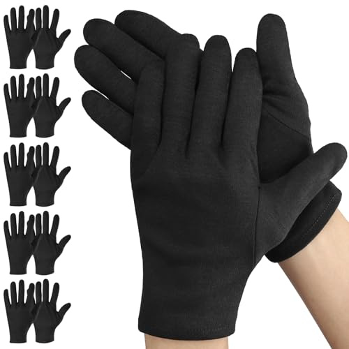 Einfa Guanti Cotone Nero - 5 Coppie (10 Pezzi) Guanti di Cotone da Lavoro - Large L 25CM Cotton Gloves Neri per Crema Mani - Work Gloves Protettivi per Ispezione dei Gioielli