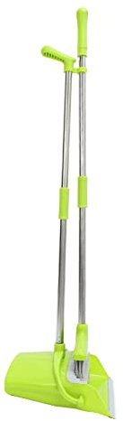 DEARMAMY Escoba Casera y Recogedor Inoxidable Kit de Limpieza para Pisos Bandeja Antiviento y Dientes para Pelo, Tamaño Compacto Verde para Hogar, Balcón y Uso Interior