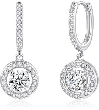 Lynizo Creolen Silber 925, 925 Sterling Silber Hängend Ohrringe für Damen | Hypoallergen Quadrat / Herz / Rund Creolen Ohrhänger mit Zirkonia, 3cm Mode Schlafen Knorpe Hängeohrringe für Mädchen Frauen