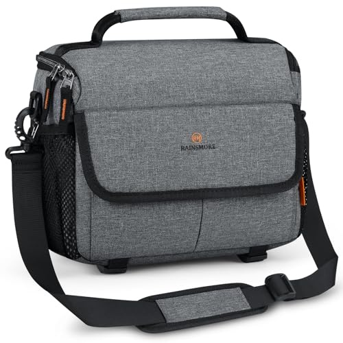 RAINSMORE Camera Sling Bag Water-Repellent Shockproof DSLR/SLR Small Camera Bag with Adjustable Strap Crossbody Camera Case for Women and Men, Grey