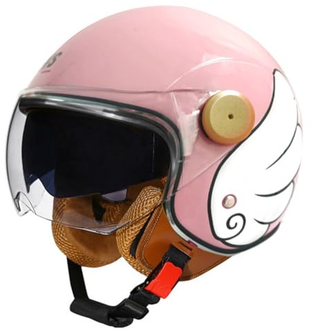Casque de Moto Jet pour Femmes avec Deux miroirs Casques Ouverts pour Scooters Légers et Confortables Certifiés Dot avec Doublure Amovible Rose M/57-58cm