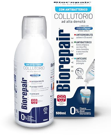 Biorepair, Collutorio Ad Alta Densità 3-in-1, Contrasta Ipersensibilità Dentinale, Antibatterico - Anticarie, Con MicroRepair e Zinco PCA, Senza Clorexidina, Fluoro e Alcool, 3x500ml