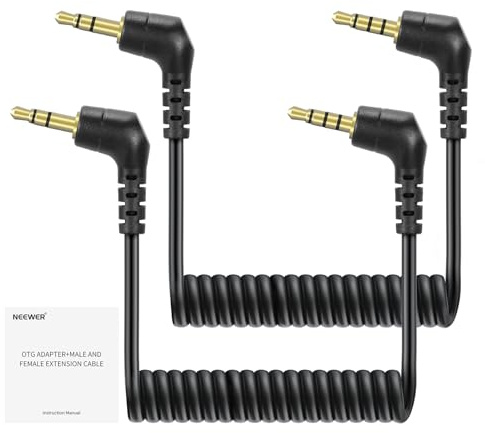 NEEWER Set di 2 Cavi AUX, Cavo a Spirale da TRS Maschio a TRRS Maschio 3.5mm Compatibile con DJI Mic Rode Wireless GO II Hollyland Lark NEEWER Mic CM28 CM31 iPhone iPad Android Tablet Smartphone, LM18