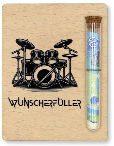 ZUKLA Verpackung für Geldgeschenk Schlagzeug Wunscherfüller - 13 x 10 cm - mit Reagenzglas - Geschenk für Schlagzeuger