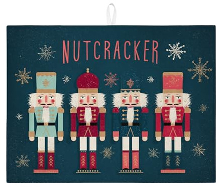 Nutcracker Dish Drying Mats for Kitchen Counter, Vintage Winter Absorbent Dish Drainer Mat, Festive Microfiber Drying Pad for Coffee Bar Protector 18x24 Inch