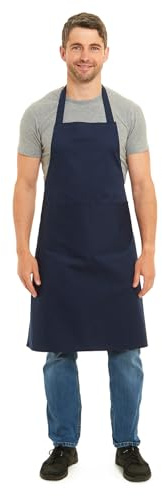 Full Plain Butcher Aprons for Men and Women with Pockets, One Size Plain Colour Versatile Aprons Ideal for Home, Barbecue, BBQ and Professional Use (Navy)