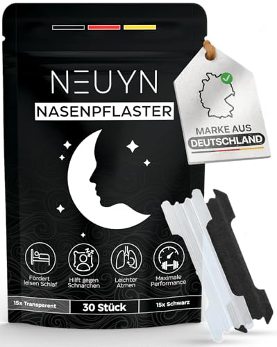 NEUYN® Premium Nasenpflaster - 30 Stück | zwei Farben: Schwarz + Transparent | Atemhilfe | gegen Schnarchen & Nasenverstopfung | Extra starker Halt für Sport Performance [für jede Nase]