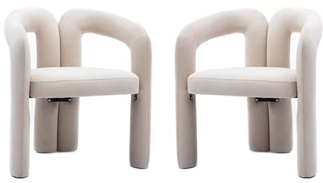 MUZHIXIANG Modern sammet matrumsstol set om 2, elegant vadderad skålstol med träben, mjukt sammetsöverdrag och ergonomiskt ryggstöd – perfekt för matsal, vardagsrum och kök (beige)