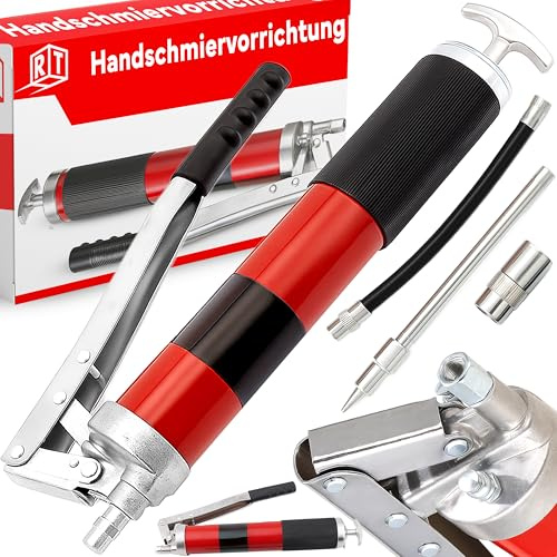 Retoo Fettpresse Einhand Arbeitsdruck 3900-5950 PSI Handgriff Handhebelfettpresse Flexschlauch Metall Verlängerung Schmiernippel Schmierpressen Hebelfettpresse Tankinhalt 600ml Aluminium 43,5x14x6,5cm
