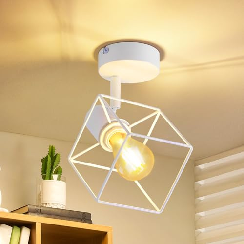 Homefire Deckenstrahler 1 Flammig Deckenlampe Flur - 350° Schwenkbar | Strahler E14 Flurlampe aus Metall Weiß Wandlampe Innen Deckenspots für Treppenhaus Küche Ohne Leuchtmittel