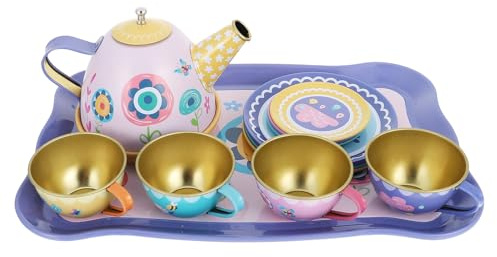 Abaodam Juego de Té de Simulación para Niñas, 14 Piezas de Hojalata, Tetera y Tazas Infantiles Pequeñas, Accesorios de Juego para Jardín y Fiesta de Té, Juguete Educativo Aire Libre